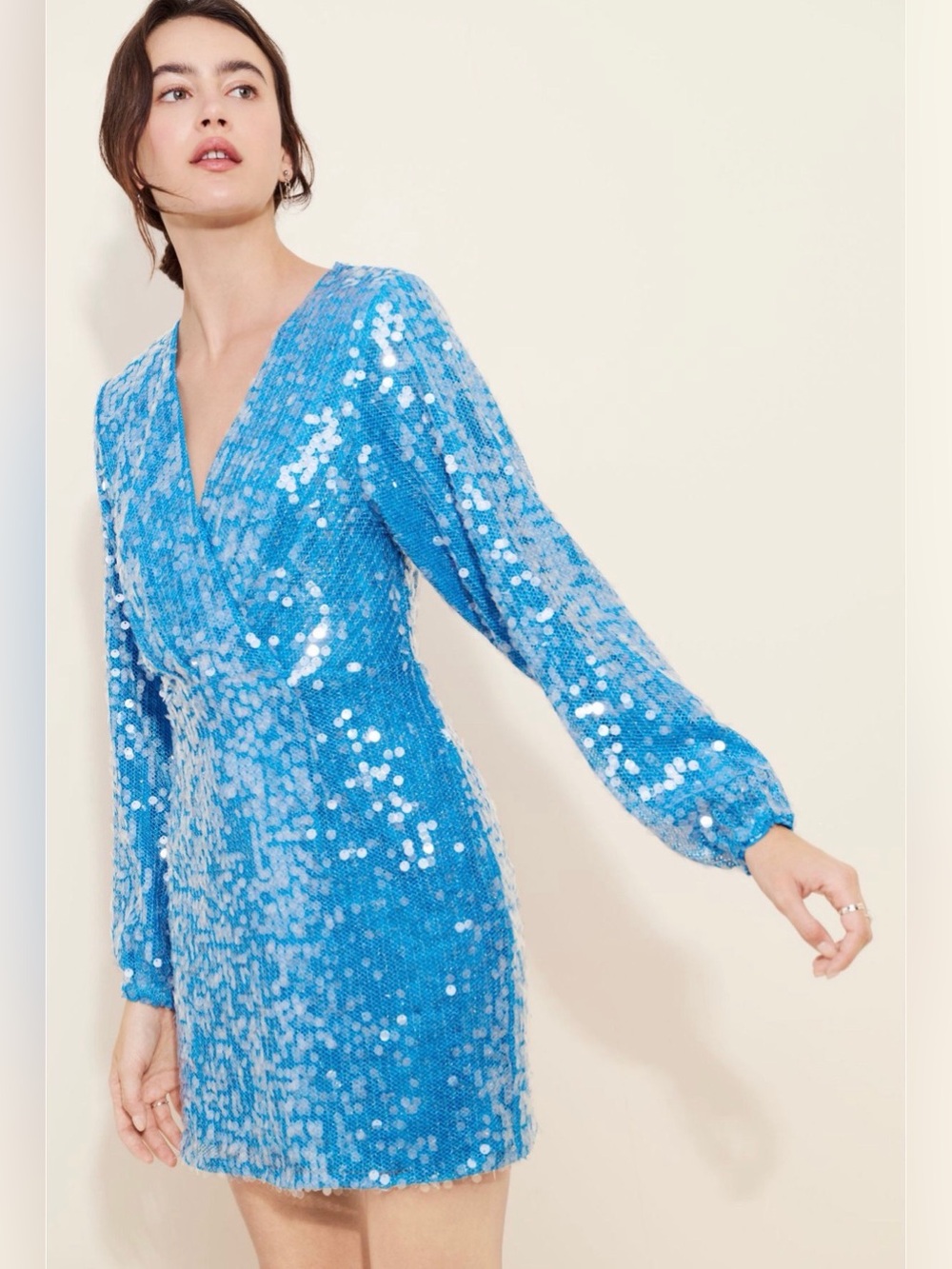 Anthropologie Saylor Rina Turquoise Blue Sequined V-Neck Mini Dress